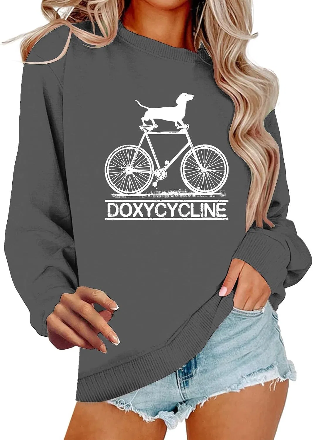Женский свитшот-худи Doxycycline Dachshund, тёмно-серый — фото 2