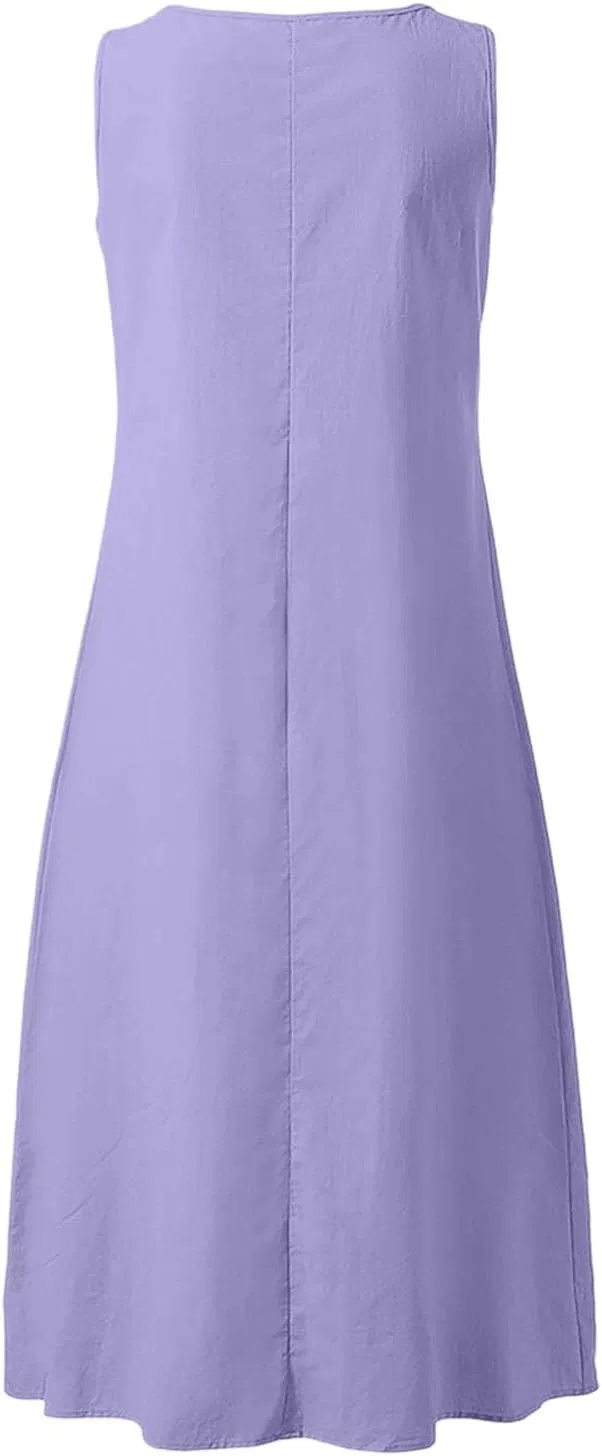 Женское льняное макси-платье sleeveless V-Neck, Purple — фото 4