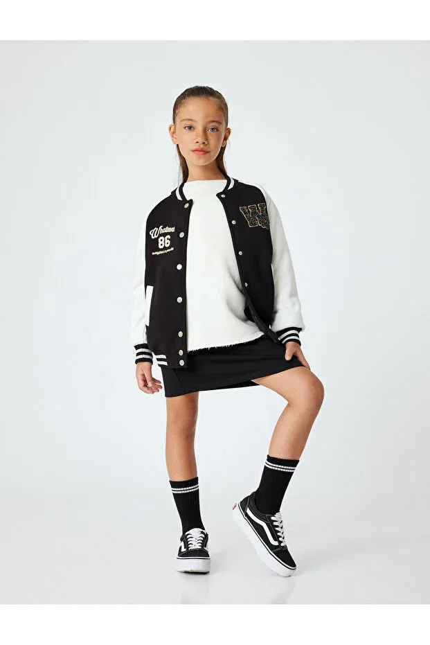 Детская куртка для девочек с принтом College Jacket Koton, Black — фото 2