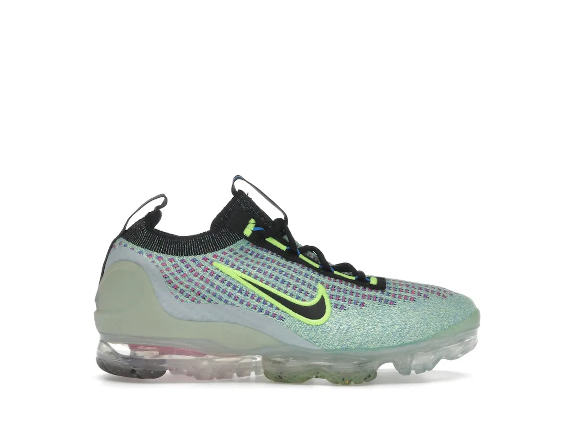 Детские кроссовки Lifestyle Nike Air VaporMax 2021 FK, Volt/Black-Photo Blue-Metallic Silver