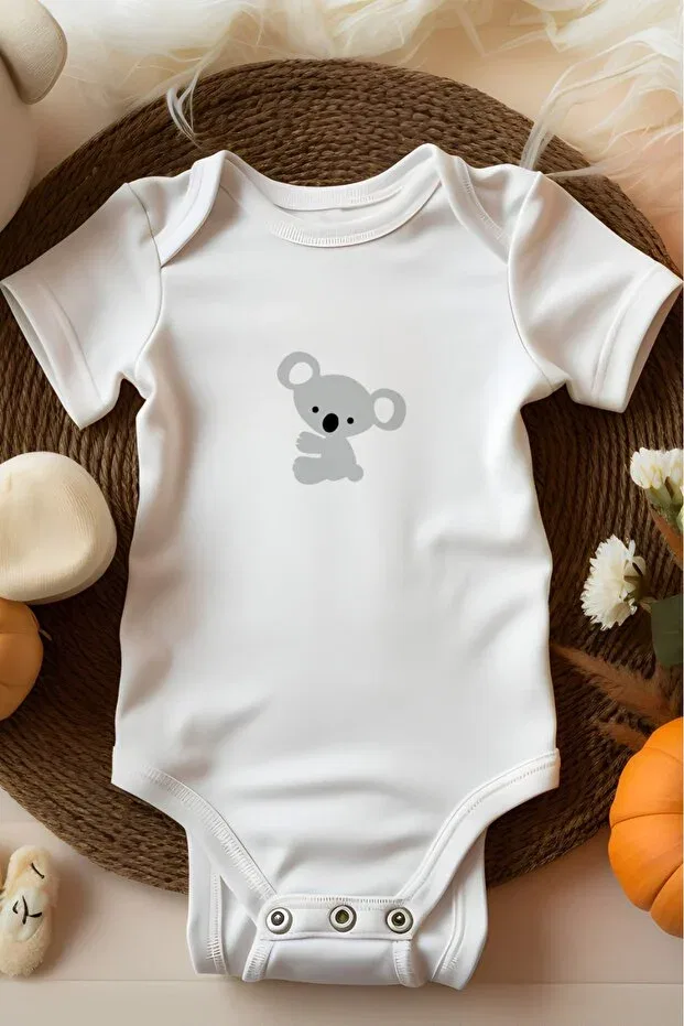 Детское боди-слип для новорожденных с принтом Little Koala Bebek Perisi, White