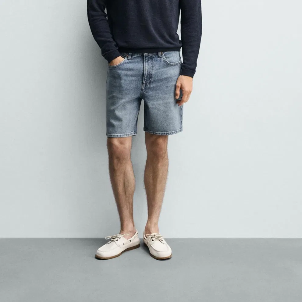 Мужские джинсовые шорты Medium Blue ZARA — фото 4