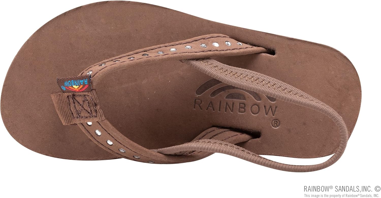 Детские сандалии Rainbow, один слой, премиум-кожа с узким ремешком с кристаллами Rainbow Sandals, эспрессо — фото 3