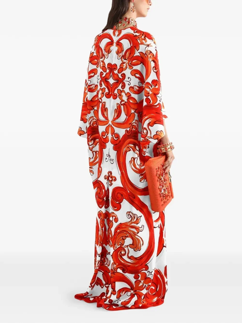 Длинное платье-туника с принтом Majolica DOLCE & GABBANA, оранжевый — фото 3