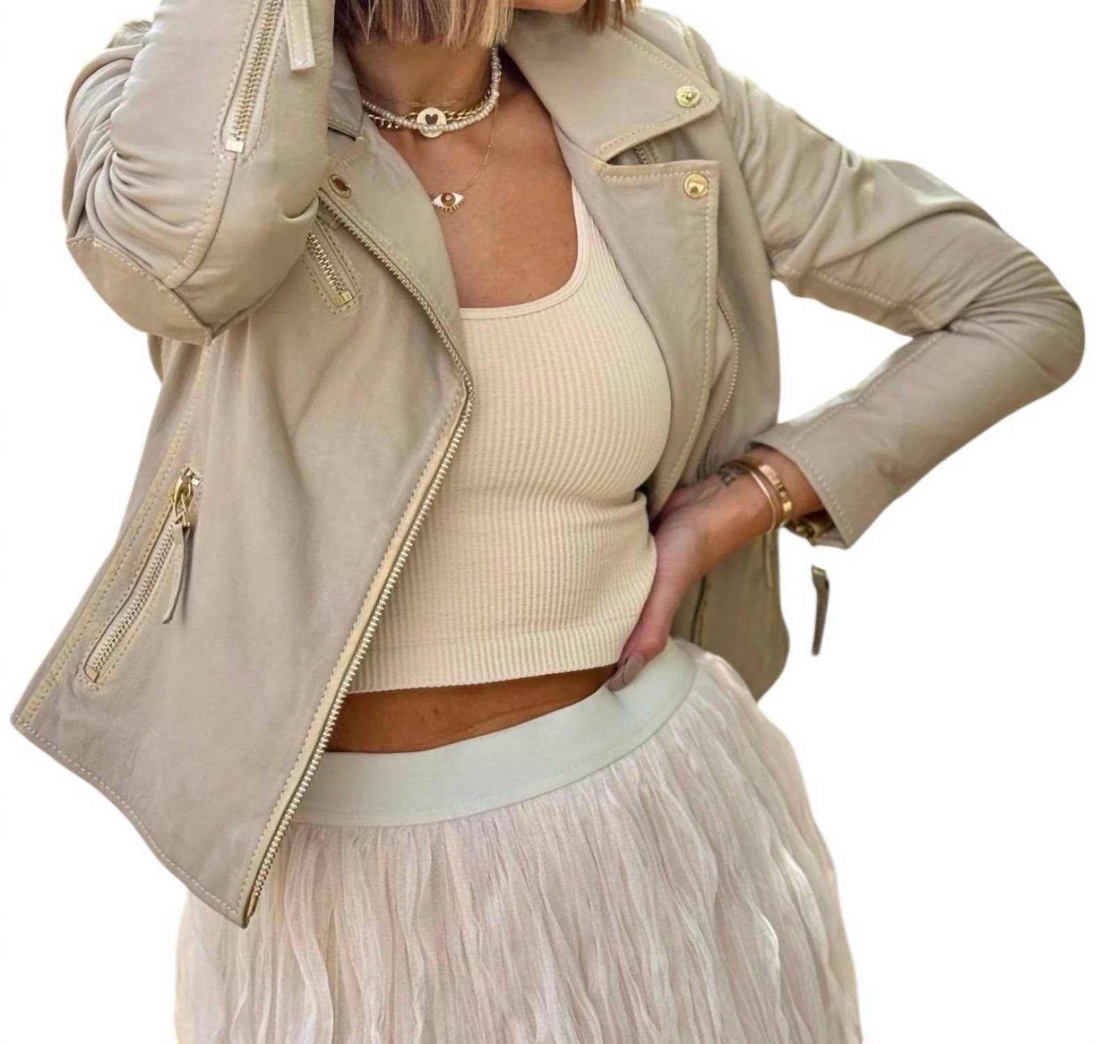 

Куртка из металлической кожи Christy в цвете Off White/Gold MAURITIUS