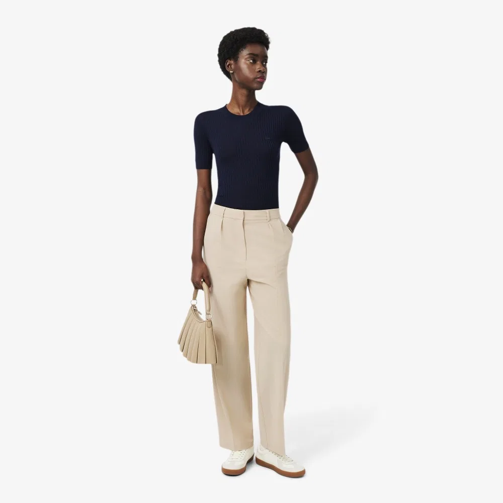 Брюки женские Lacoste, классические, из смесовой шерсти, бежевые