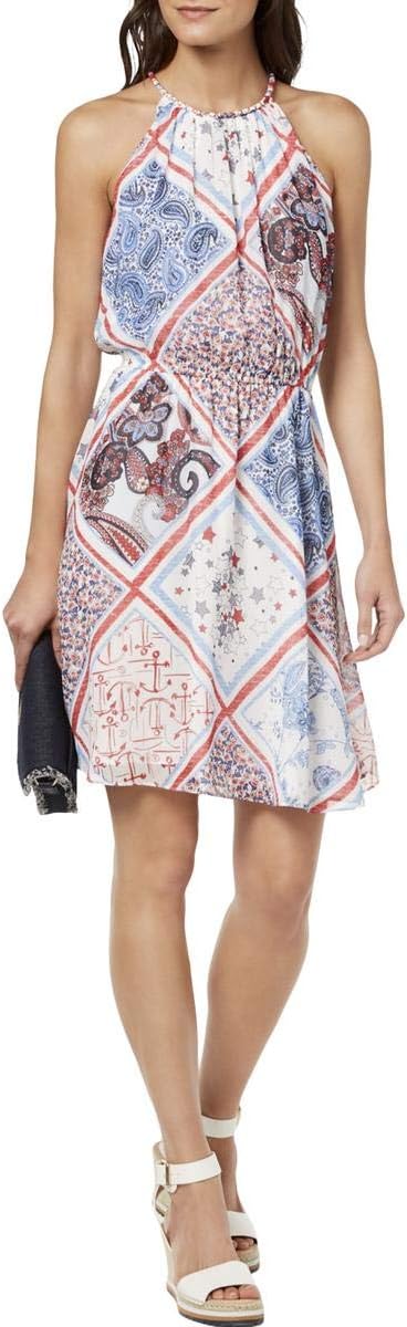 

Женское мини-шифоновое платье Tommy Hilfiger с принтом в стиле пэчворк и халтером, Ivory Multi