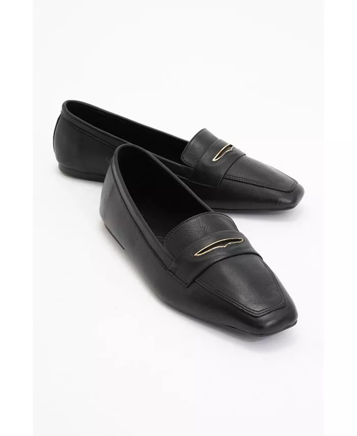 Иридесса Кожаные Лоферы на Плоской Подошве (Женщины) Forever & Always Shoes, черный