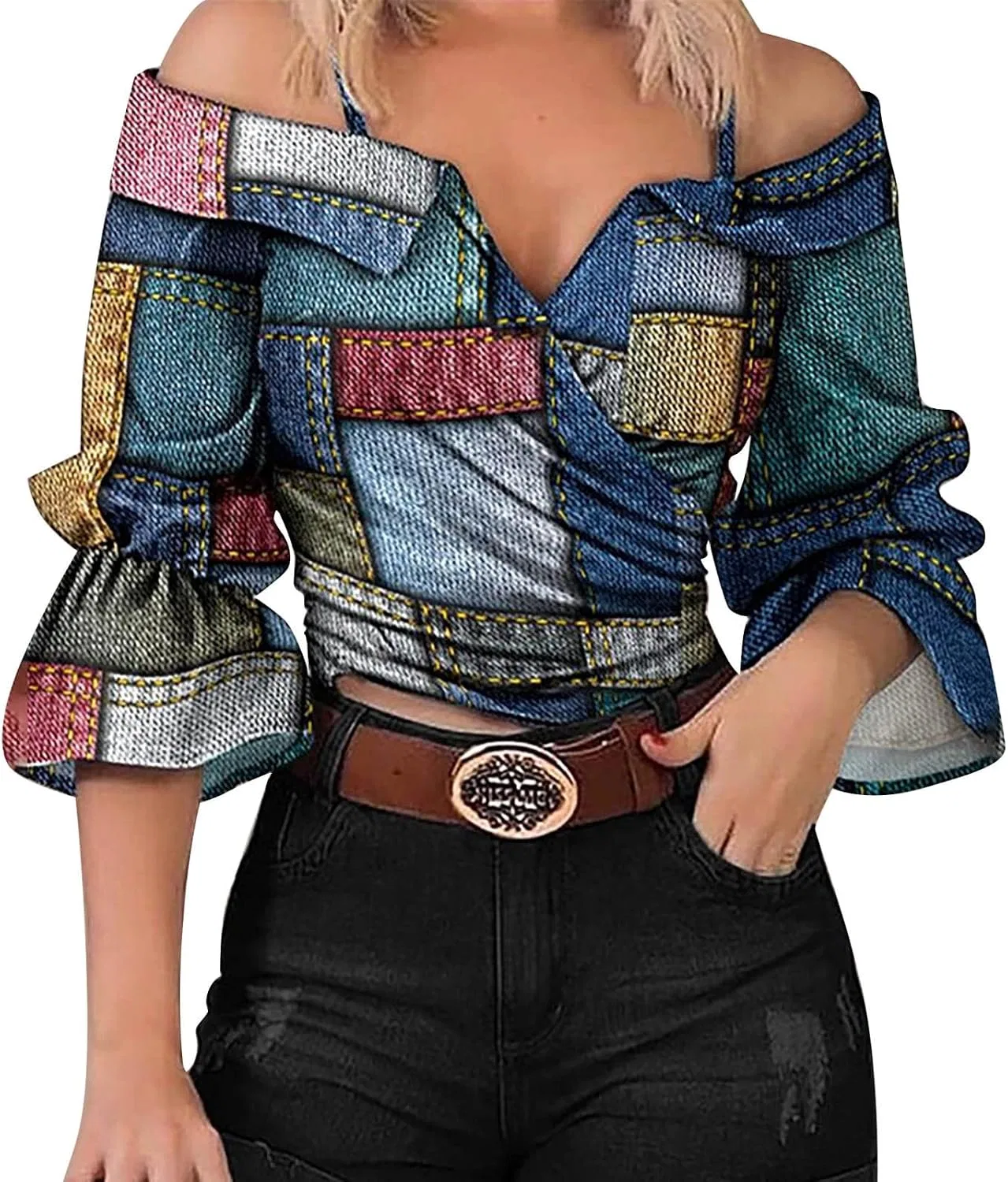 Блуза, асимметричный вырез Ladies Birthday Blouse, темно-синий
