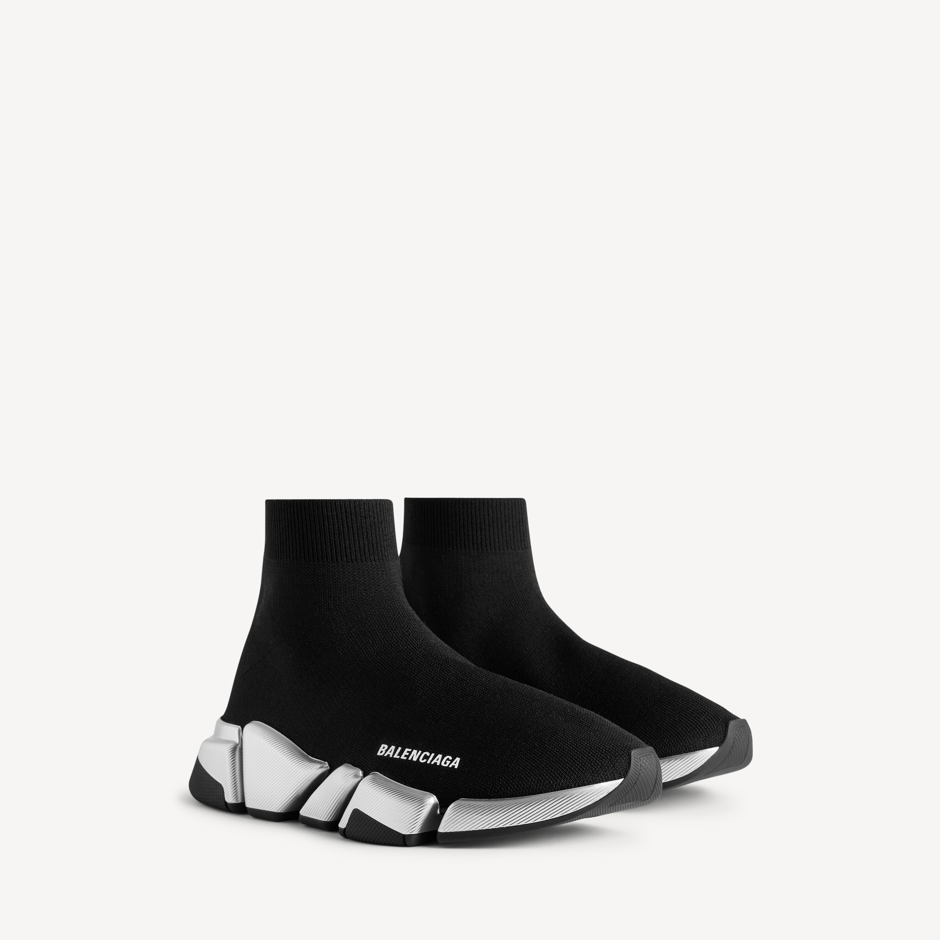 Кроссовки speed 2.0 из переработанного трикотажа для женщин в черно-сером цвете BALENCIAGA, серебристый/черный — фото 2