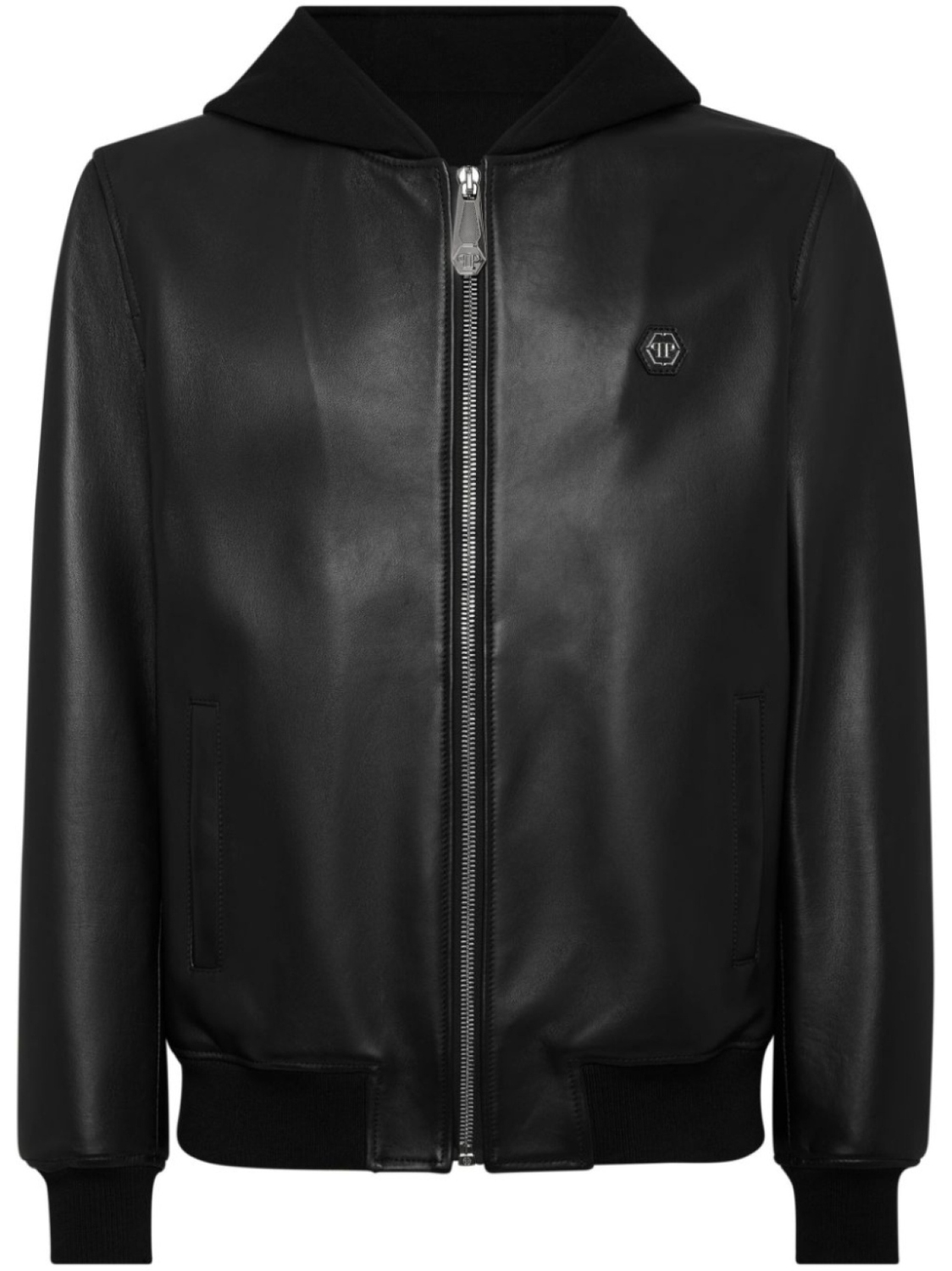 

Philipp Plein кожаная куртка с капюшоном, черный