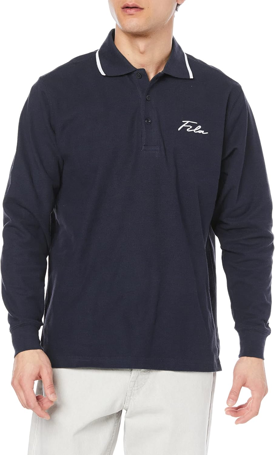 

Футболка-поло FILA для мужчин и женщин, с длинным рукавом, ткань пике, черный, унисекс