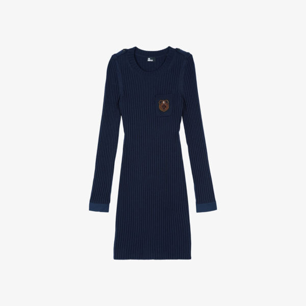 

Мини-Платье с круглым вырезом из шерстяной смеси в рубчик The Kooples, синий