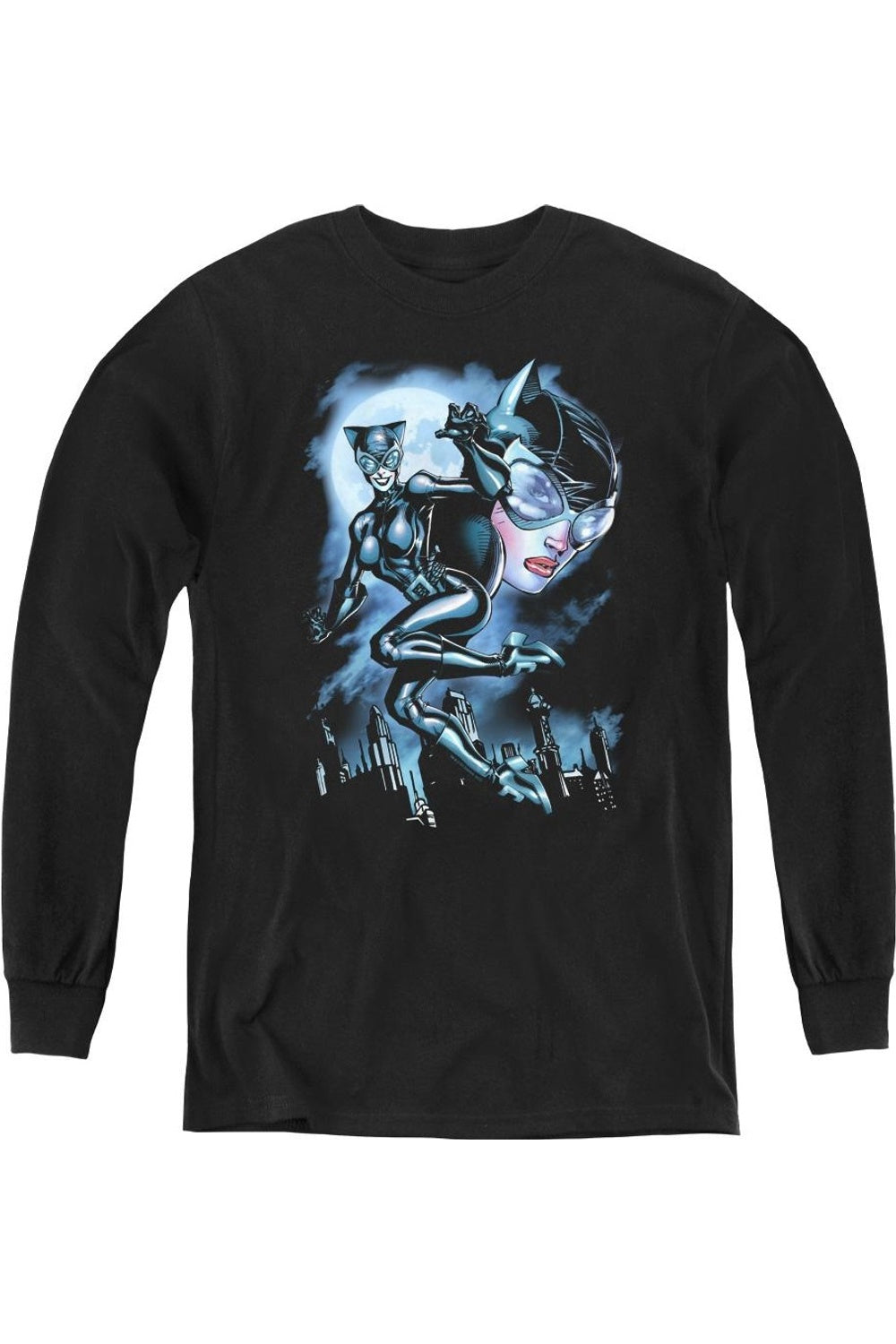 

Футболка с длинным рукавом Batman Moonlight Cat для подростков Gildan, черный