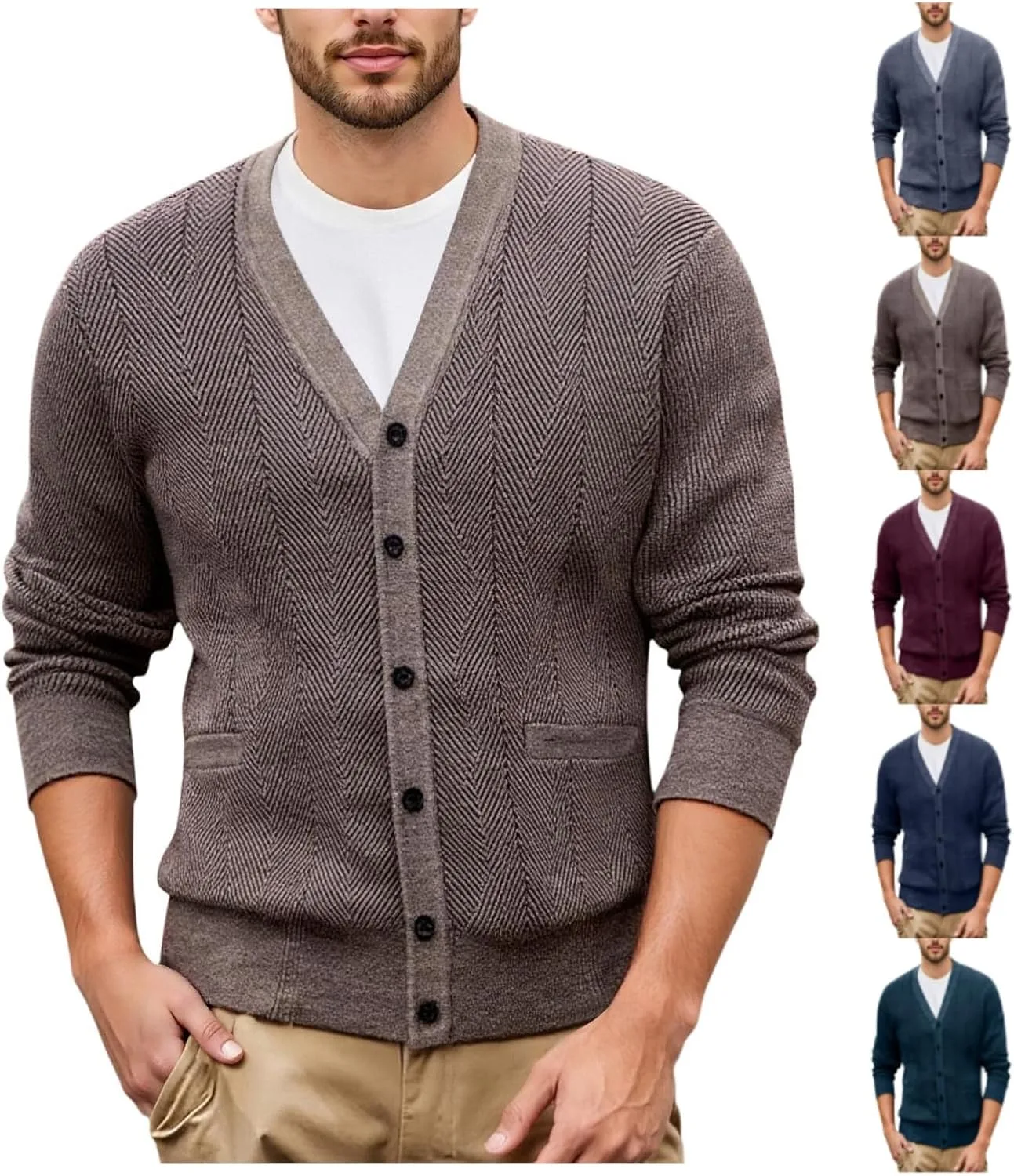 

Мужской кардиган V-образного выреза с пуговицами и карманами Rtdyvyuhb