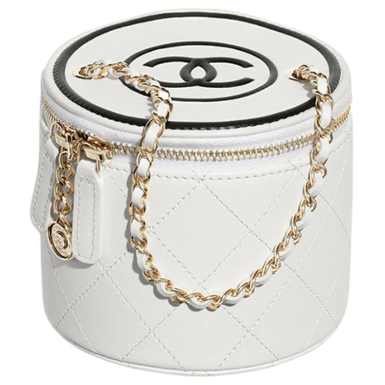 

Сумка-цилиндр из ягненка, женская белая одноплечевая сумка CHANEL