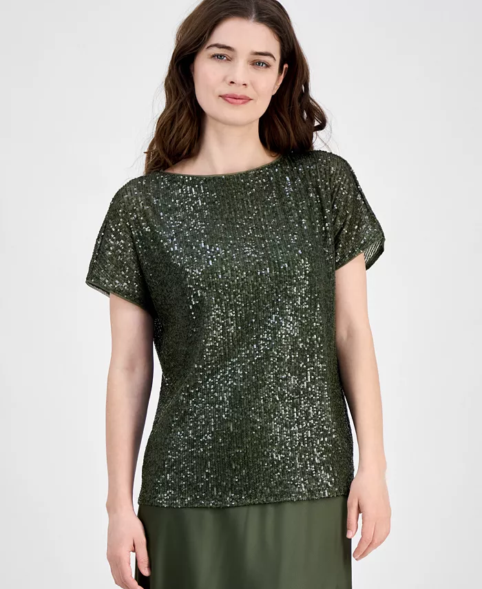 

Женский топ с пайетками и сеткой с лодочкой Anne Klein, зеленый