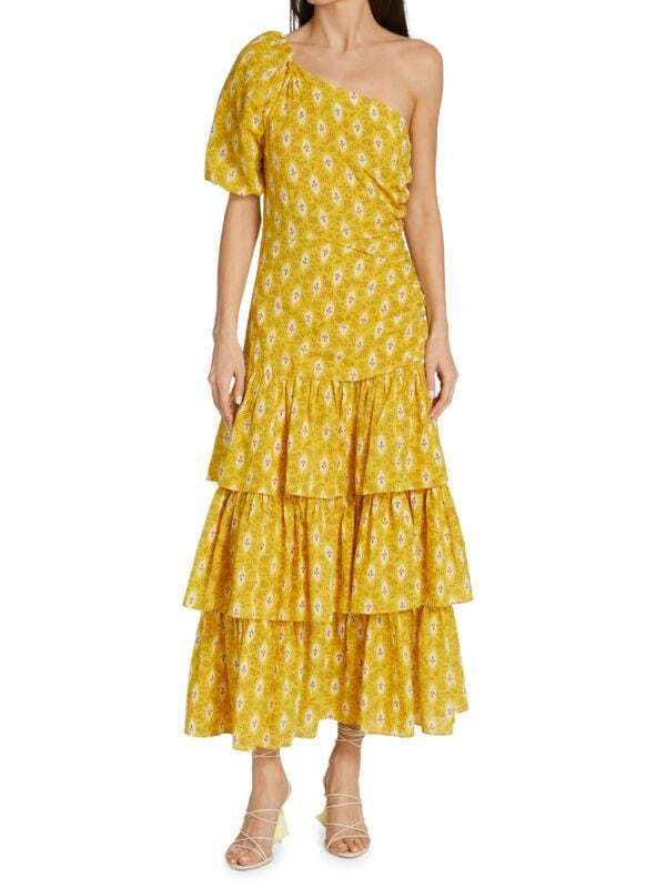 

Платье макси virginia на одно плечо Veronica Beard Yellow multi