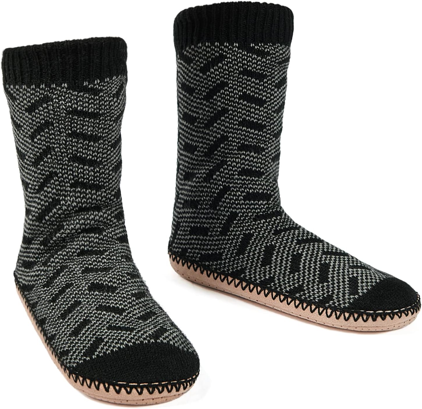 

Мужские носки-тапочки cosyone1997, зимние носки с кабельной вязкой, противоскользящие теплые носки-тапочки, уютные мягкие носки для дома с пушистой подкладкой из шерпы, черный/серый