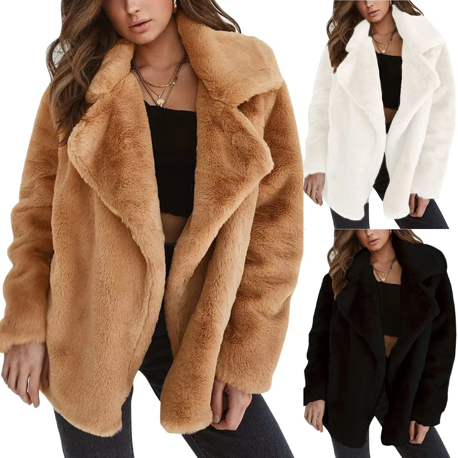 Женское утепленное пальто с флисом и воротником-лацканом Winter Coats Women UK Soft Fleece Warm Jackets, Marrone