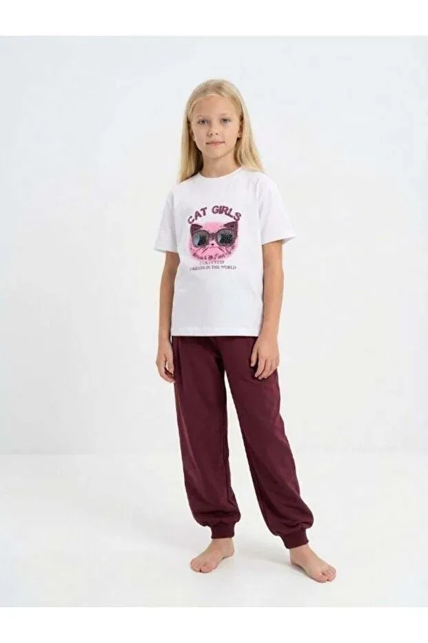 Детские спортивные штаны для девочек с эластичным манжетом Zekids, Burgundy — фото 2