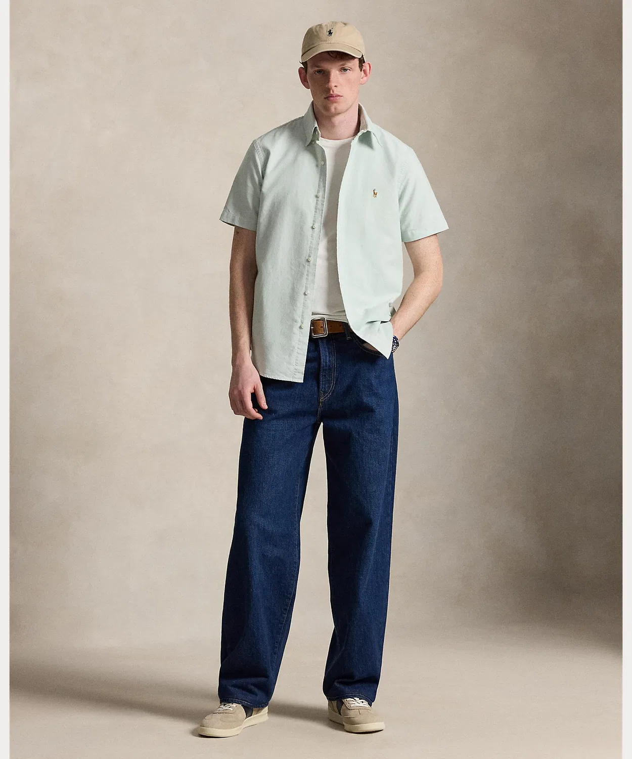 Мужская классическая рубашка оксфорд с коротким рукавом POLO RALPH LAUREN, Blue — фото 3
