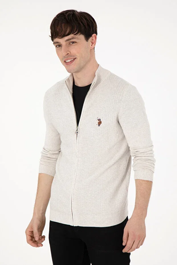 Мужской кардиган с длинным рукавом Basics U.S. Polo Assn., Stone Melange — фото 3