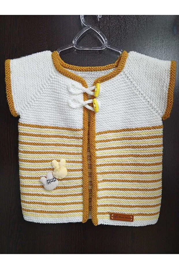 Детский кардиган в полоску Hand knitted children's cardigan Esmasultan, Orange — фото 4
