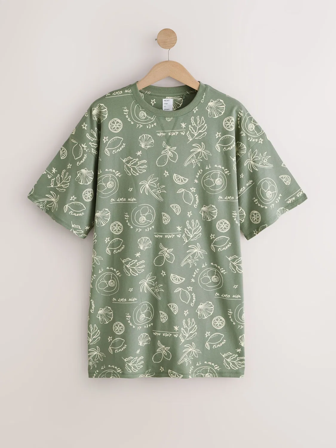 Ночнушка с принтом лимонов, Sage Green Lemons Next, зеленый