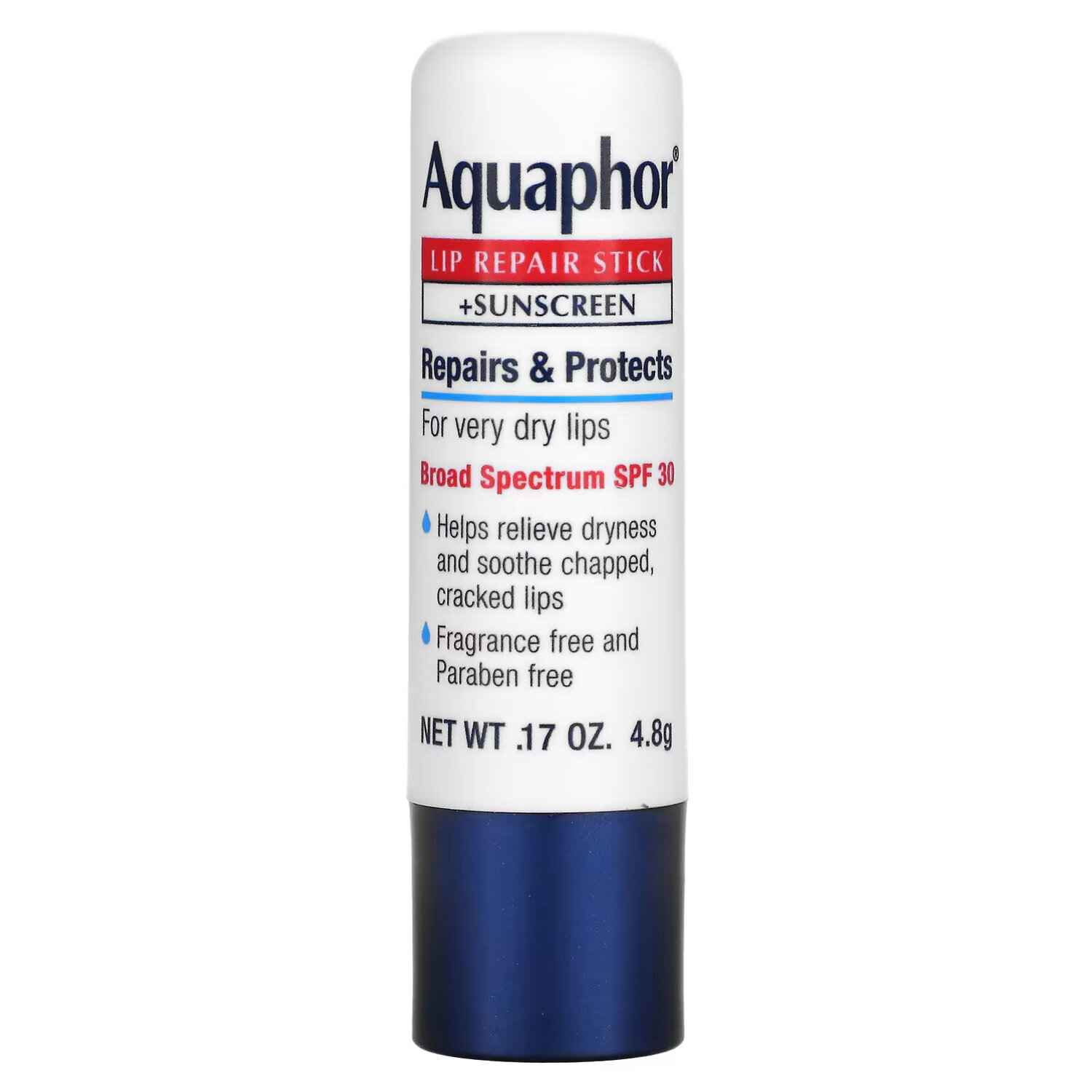 Aquaphor, Стик для восстановления губ + солнцезащитный крем, SPF 30, без отдушек, 4,8 г (0,17 унции) — фото 2