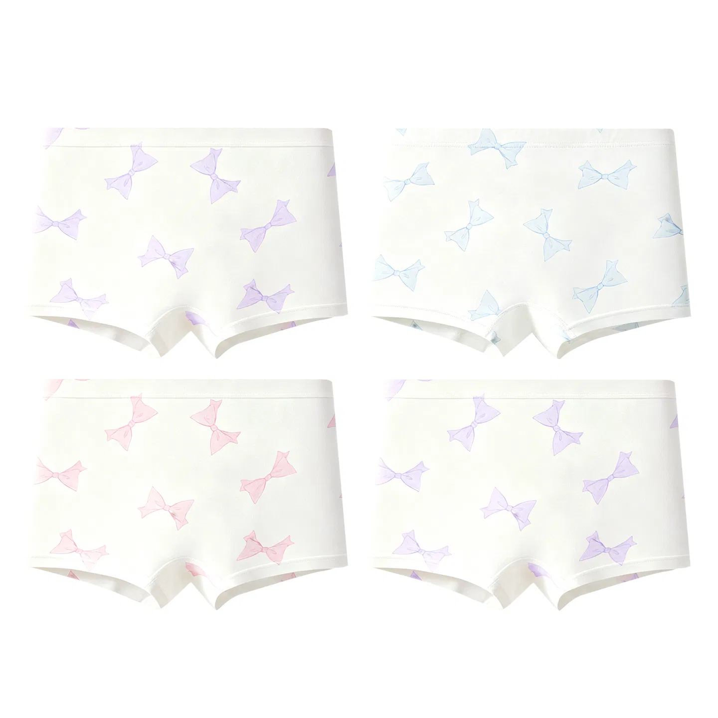Детские трусы-боксеры для девочек с принтом Red bean, White Purple Bow+White Blue Bow+White Pink Bow+White Purple Bow