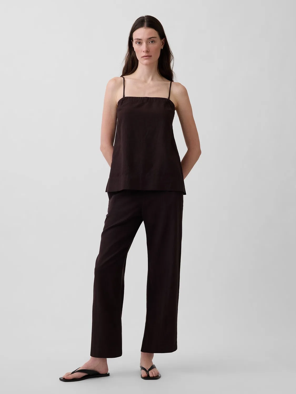 Топ Gap Brown Linen-Blend Cami, коричневый — фото 3