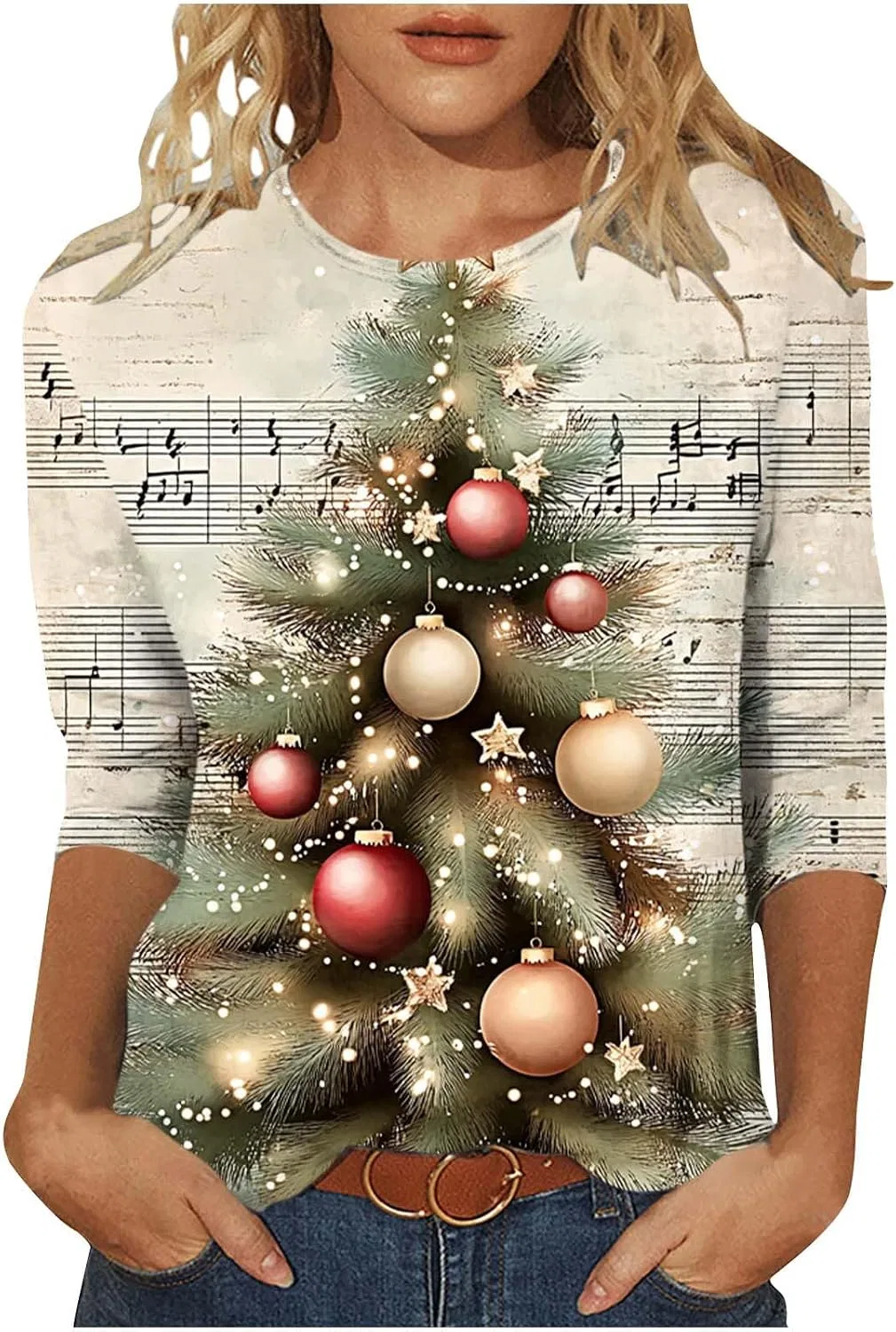 Женская футболка с рождественским принтом Glitter Xmas Tree Snow, Multicolor