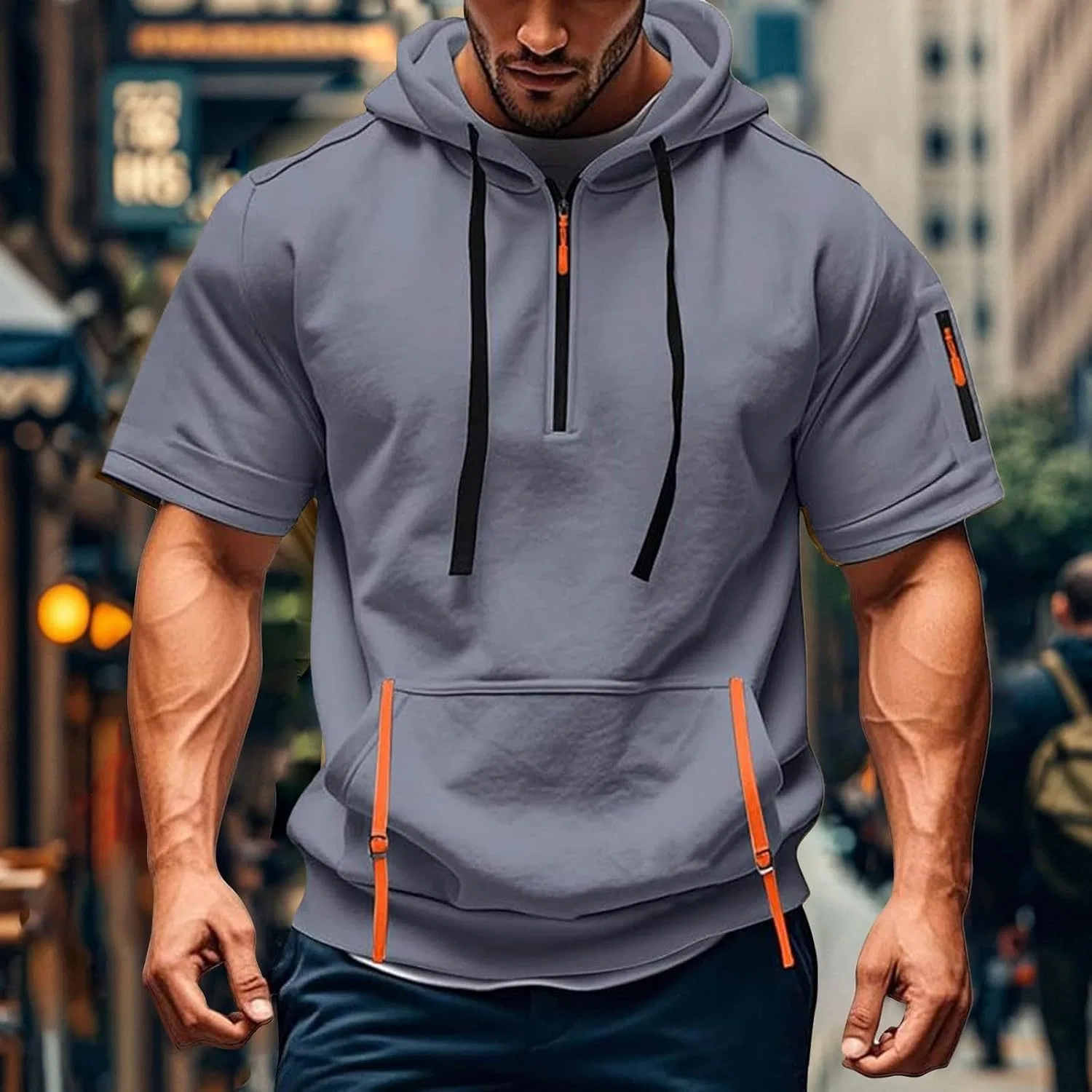 Мужская slim fit футболка с zip-застежкой, Grey — фото 3