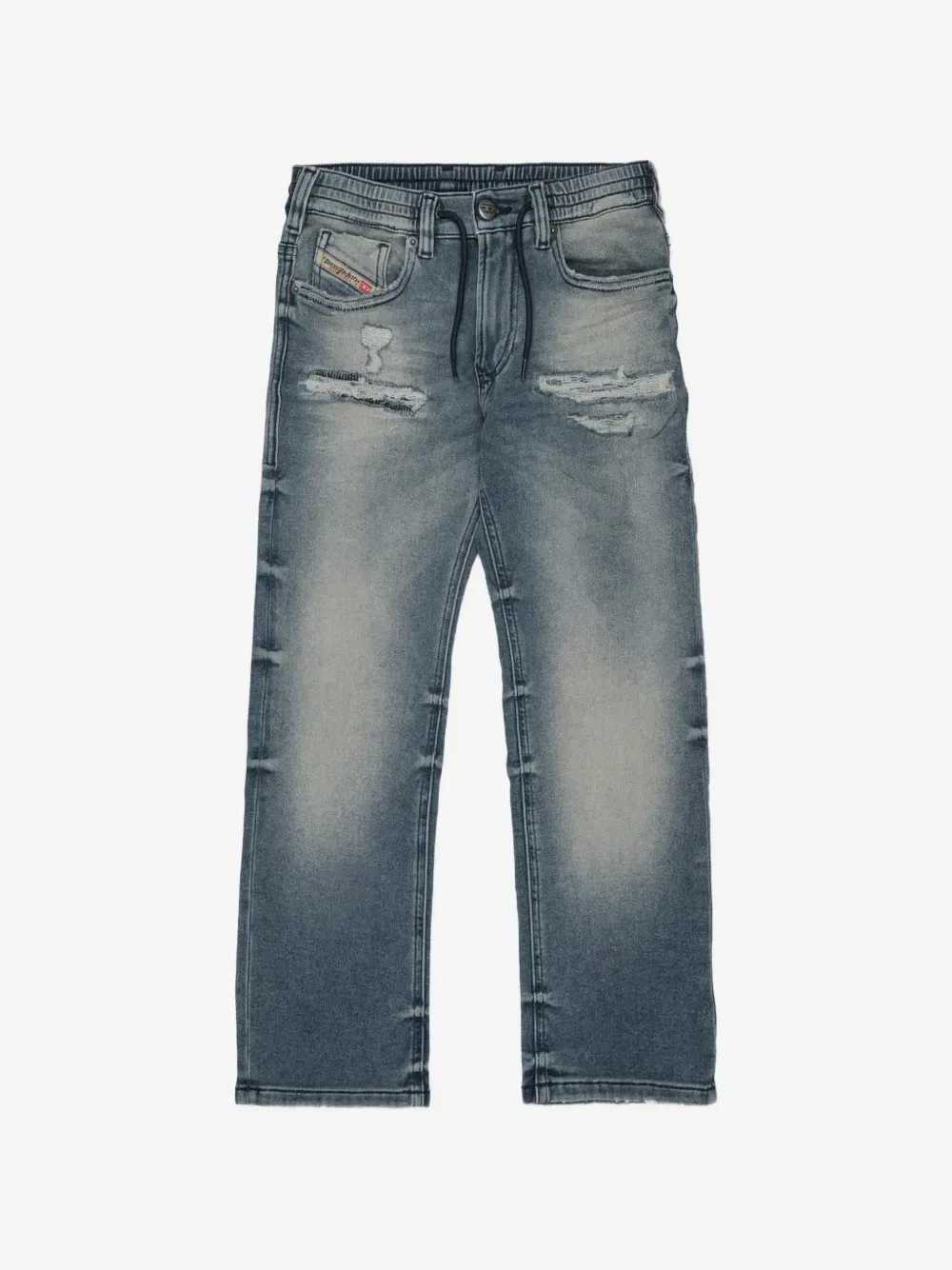 Джинсы с поясом на кулиске и эффектом потертости Diesel Kids, синий