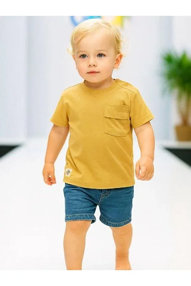 Детская футболка для мальчиков с карманом Basic Pocket Detailed Zekids, Hardal