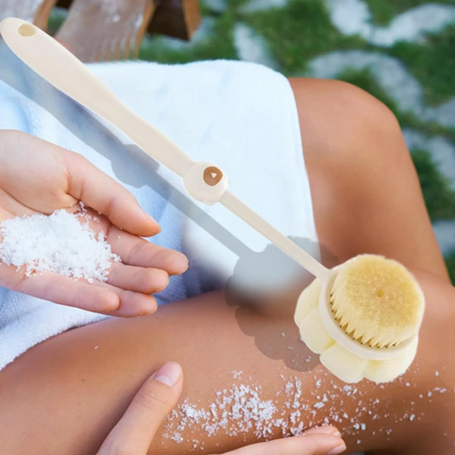 Щетка для душа с длинной ручкой, manhegari, двусторонняя, 138 г, кремовый — фото 3