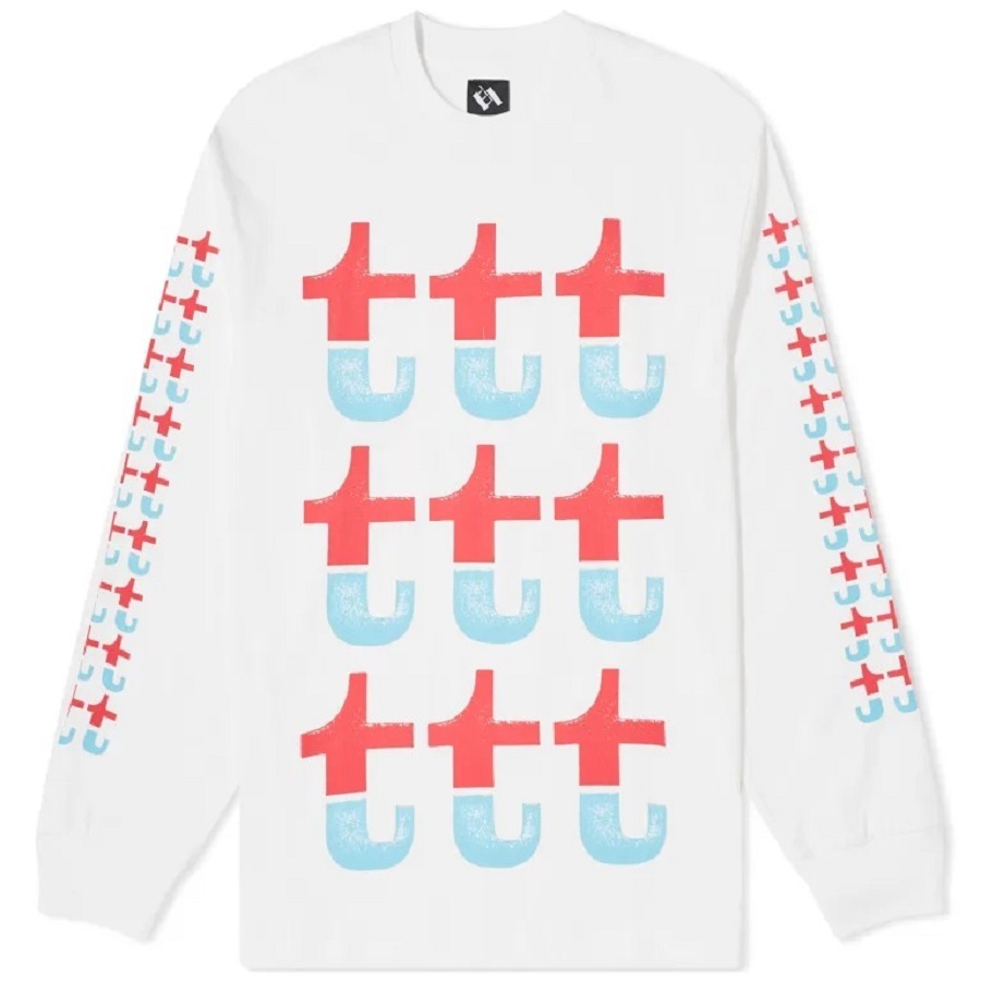 

Свитшот The Trilogy Tapes Split Long Sleeve, белый, красный, голубой