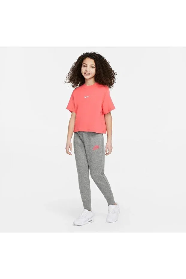 Детские спортивные штаны для девочек из футера с принтом Sportswear Club French Terry Hose Kids Nike, Gri — фото 2