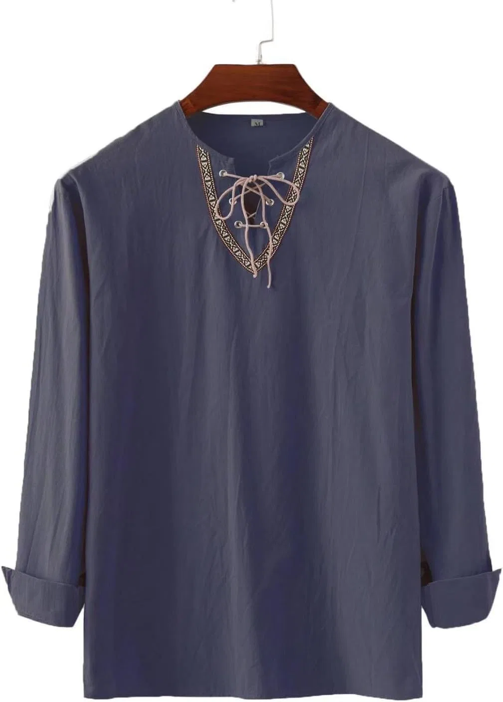 Мужская повседневная рубашка с кружевной шнуровкой Vintage Renaissance, Navy — фото 2