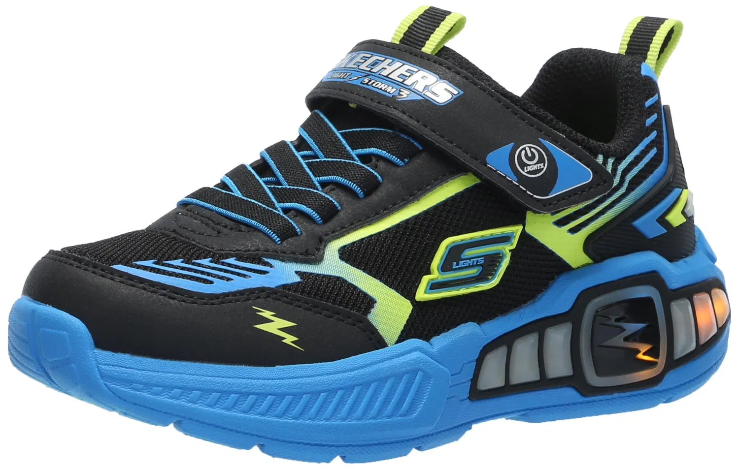 Детские кроссовки для мальчиков с подсветкой Light Storm 3 Skechers, Black Blue Lime
