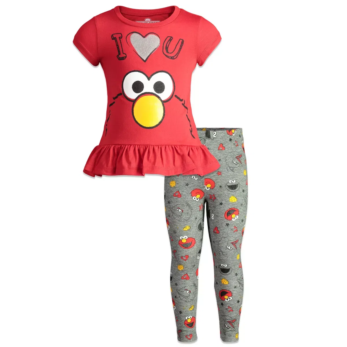 Детский комплект для девочек с принтом Sesame Street Peplum T-Shirt Leggings Outfit Set, Red