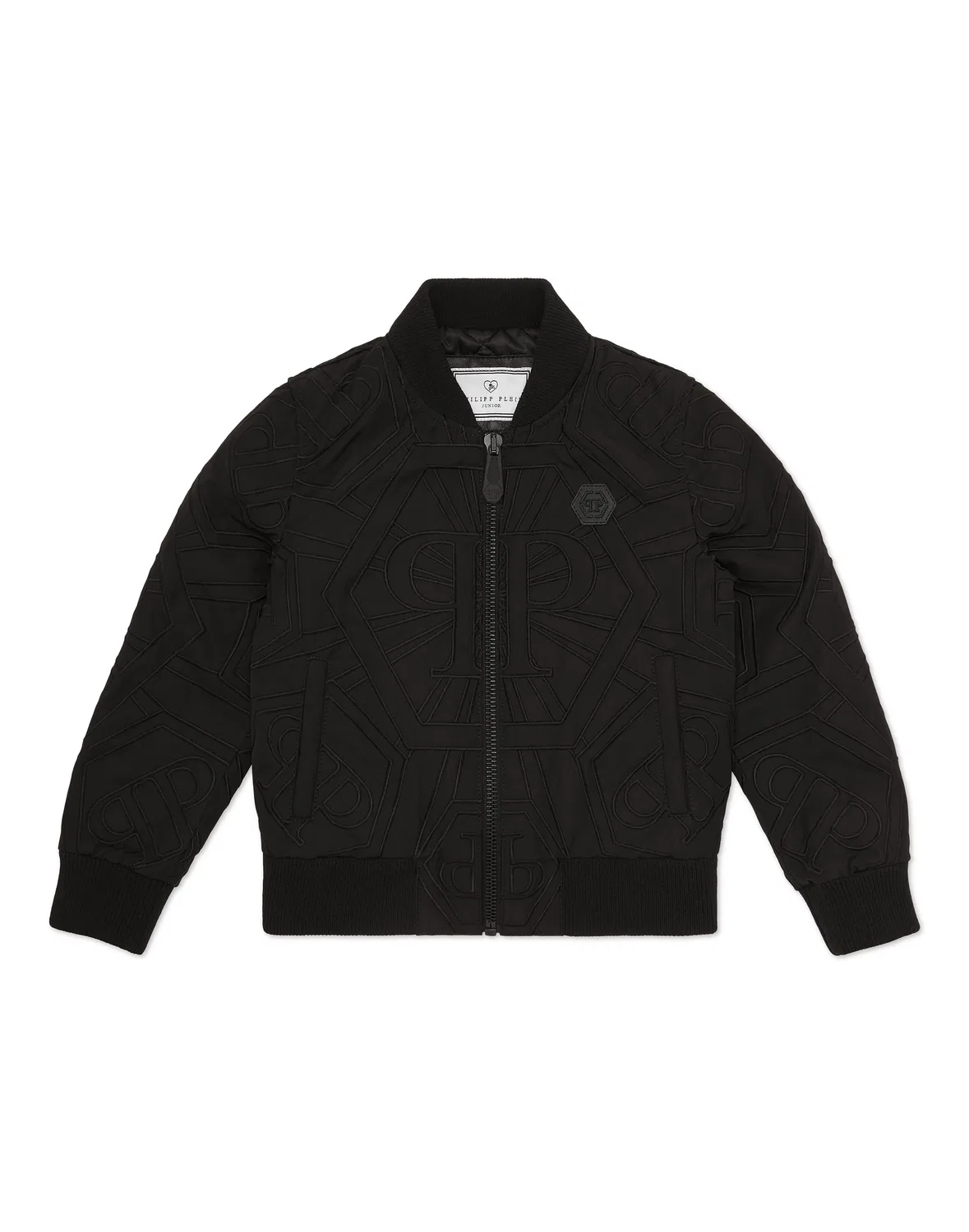 Детская куртка-бомбер на молнии с логотипом Nylon Bomber Monogram PHILIPP PLEIN, Black/Black