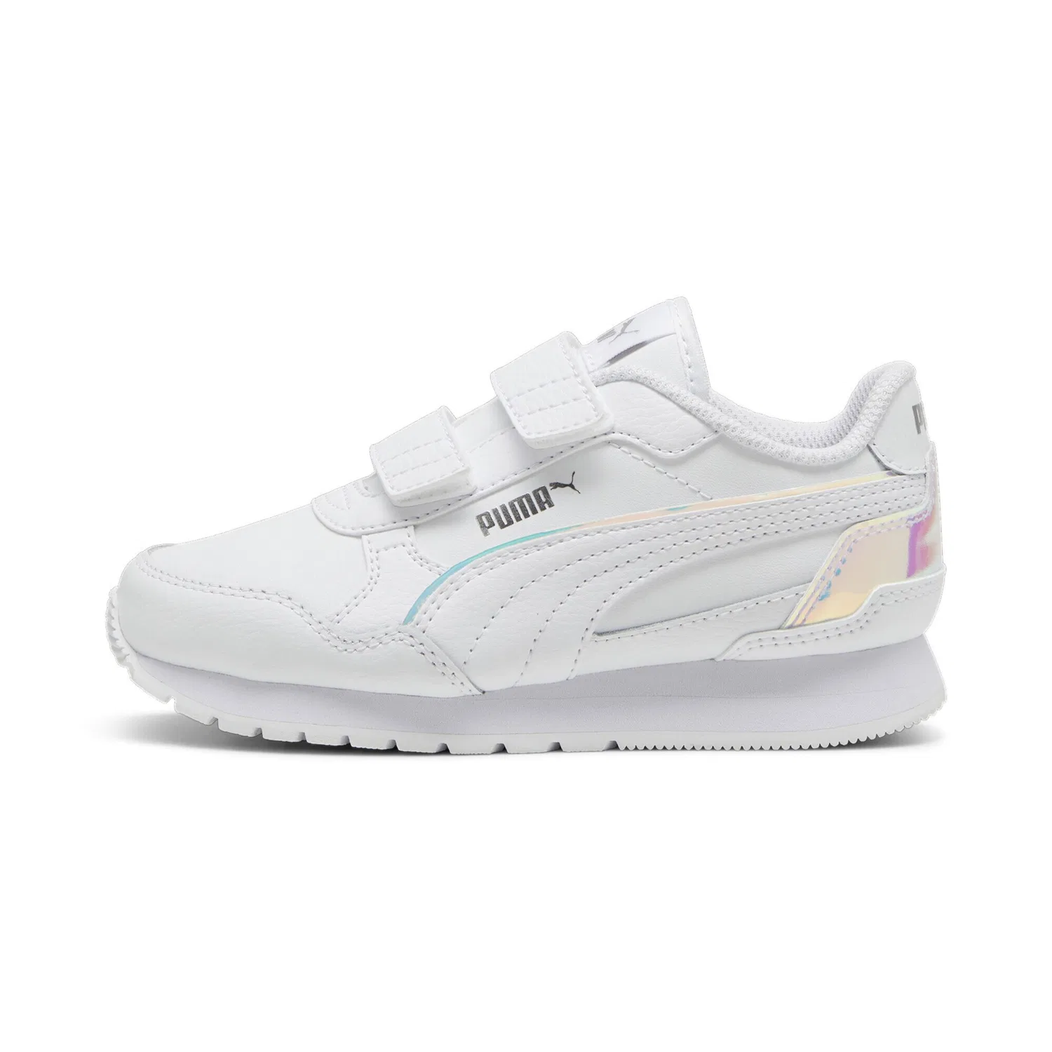 Детские кроссовки с голографическими деталями ST Runner PUMA, White Silver Metallic — фото 3