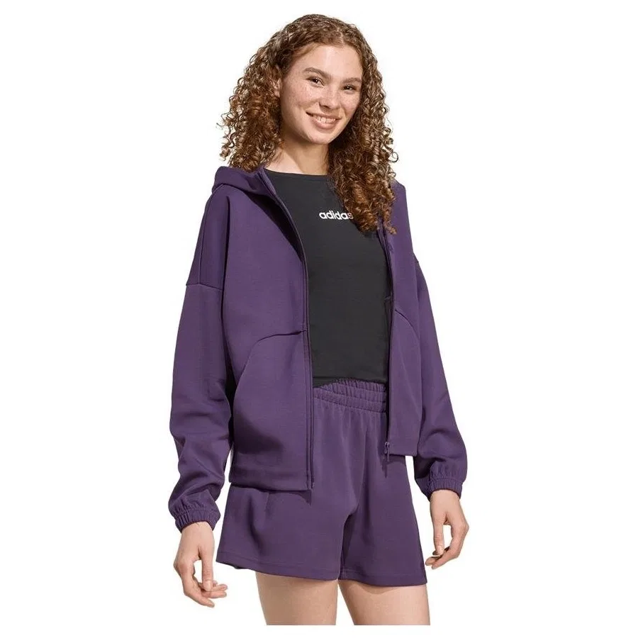 Женский свитшот с капюшоном и молнией, модель W FI SL FZ HD, adidas, Фиолетовый — фото 4