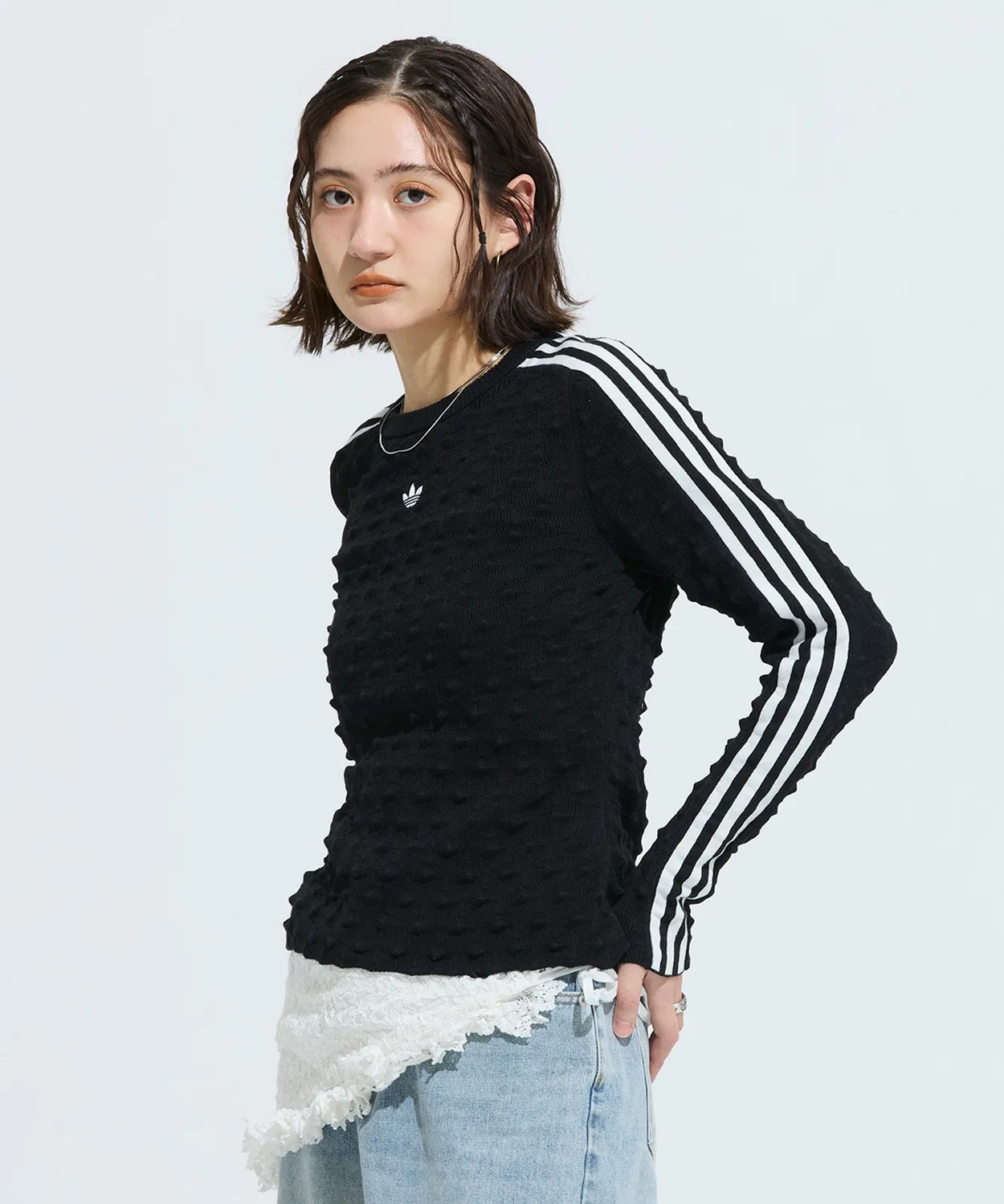Женский свитшот с V-образным вырезом Spike Knit Slim Solid Adidas Originals, Black
