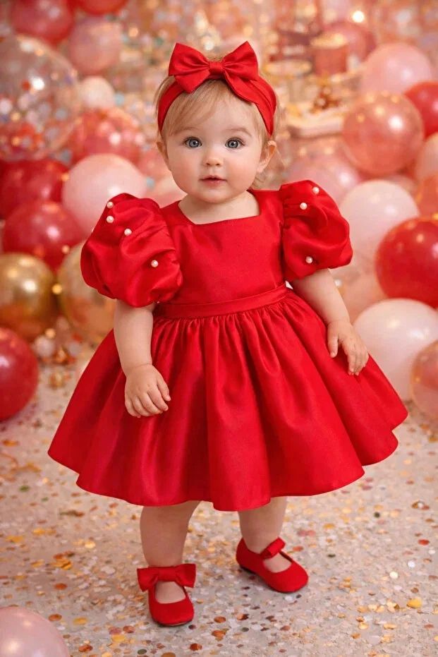 Детское платье для девочек с коротким рукавом Dizaynbyasena, Red