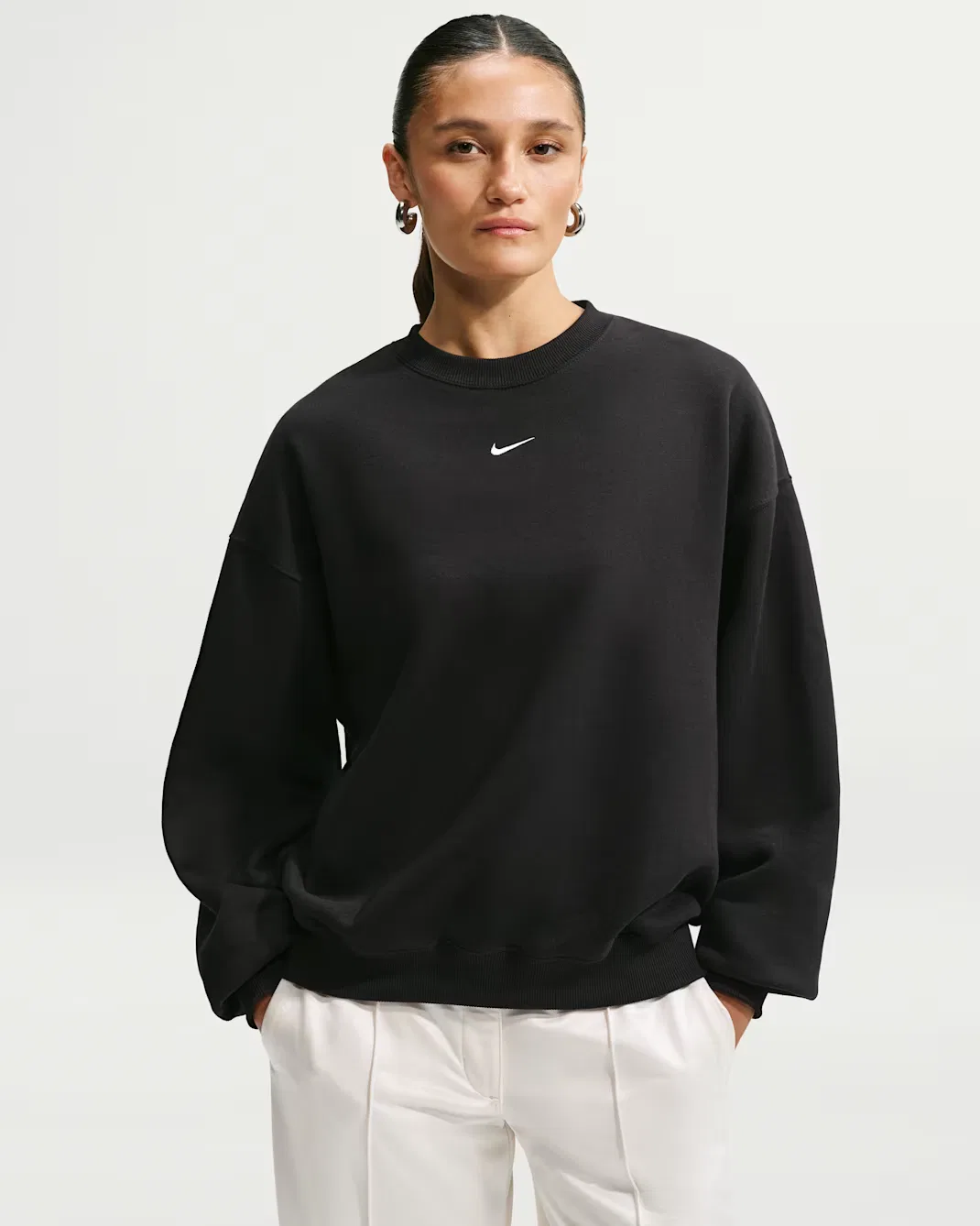 Женская толстовка оверсайз с круглым вырезом Nike Studio Fleece Medium Weight, Total Black/Sail