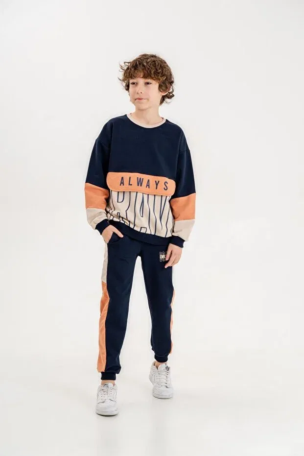 Детский спортивный комплект для мальчиков с принтом Always Brave Mışıl Kids, Navy Blue
