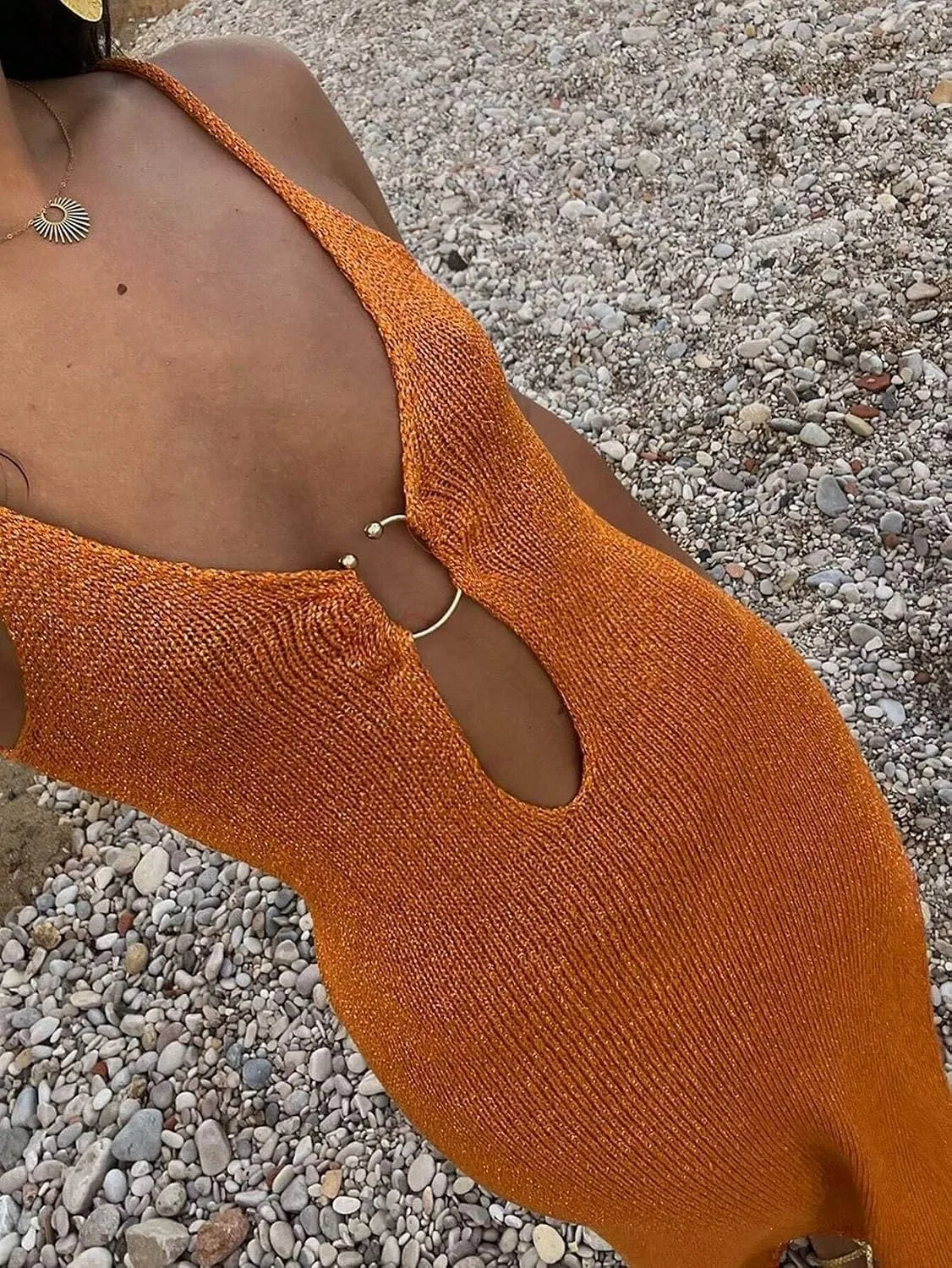 Женский пляжный костюм-накидка с V-образным вырезом Knit, Orange — фото 3